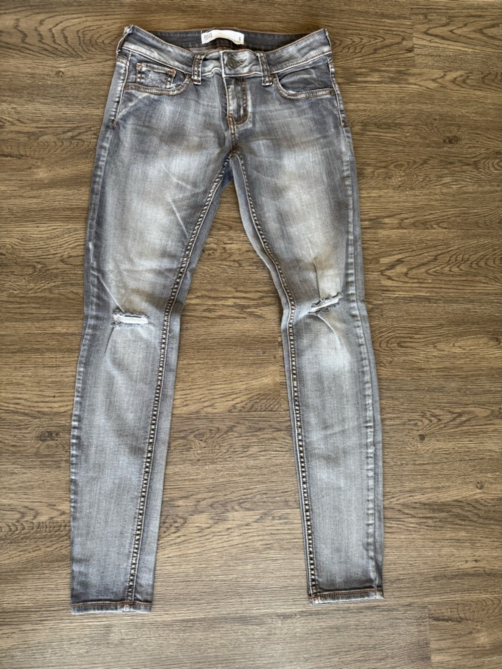 RSQ Ibiza Gray Skinny Jeans High Rise Distressed Stretch Denim Size 5